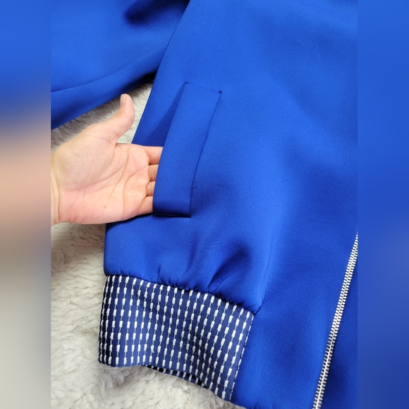 Tadashi Shoji Fuji Neoprene Jacket Full Zip Blue Women's Small - Picture 4 of 12